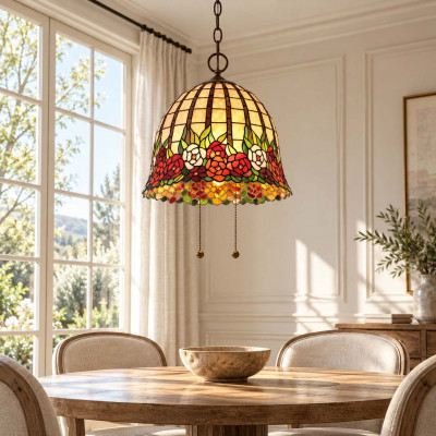 Quoizel Rosecliffe Lampadario classico con diffusore in vetro tiffany con 3 luci Colore: Bronzo