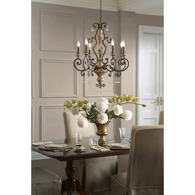Quoizel - Marquette - Lampadario classico grande in acciaio con dettagli in cristallo a 6 luci - Colore: Ruggine - 6 Lampadine E14 60W - IP20 - SKU: QZ-MARQUETTE6-A