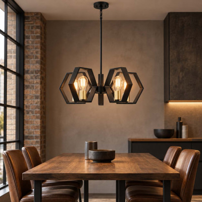 Quoizel Bismarck Lampadario con struttura in acciaio dal design moderno a 5 luci Colore: Nero