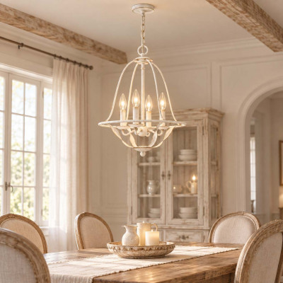 Quoizel Bradbury Lampadario dal design rustico in acciaio con diffusore a 4 luci Colore: Bianco