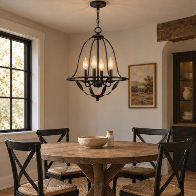 Quoizel Bradbury Lampadario dal design rustico in acciaio con diffusore a 4 luci Colore: Grigio
