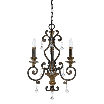 Quoizel - Marquette - Lampadario dalle linee classiche in acciaio con dettagli in cristallo a 3 luci - Colore: Ruggine - 3 Lampadine E14 60W - IP20 - SKU: QZ-MARQUETTE3