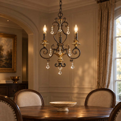 Quoizel Marquette Lampadario dalle linee classiche in acciaio con dettagli in cristallo a 3 luci Colore: Ruggine