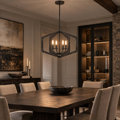 Quoizel Vanguard Lampadario grande con struttura in acciaio e diffusore a 4 luci Colore: Grafite