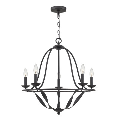 Quoizel - Bradbury - Lampadario grande dal design rustico in acciaio con diffusore a 5 luci - Colore: Grigio - 5 Lampadine - E14 - 40W - IP20 - SKU: QZ-BRADBURY5-GK