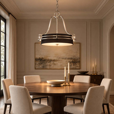 Quoizel Uptown Carnegie Lampadario in metallo con diffusori in lino a 4 luci LED G9 Colore: Argento