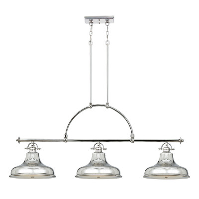 Quoizel - Emery - Lampadario lineare dal design industrial con diffusori in metallo a 3 luce - Colore: Argento - 3 Lampadine - E27 - 100W - IP20 - SKU: QZ-EMERY3P-IS