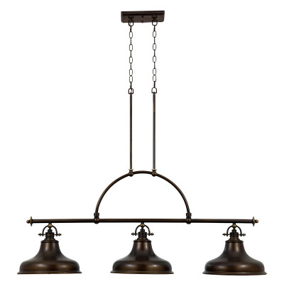 Quoizel - Emery - Lampadario lineare dal design industrial con diffusori in metallo a 3 luce - Colore: Bronzo - 3 Lampadine - E27 - 100W - IP20 - SKU: QZ-EMERY3P-PN