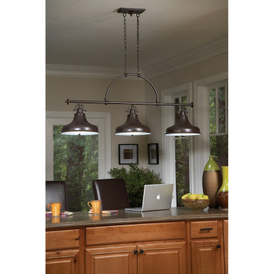 Quoizel - Emery - Lampadario lineare dal design industrial con diffusori in metallo a 3 luce - 3 Lampadine E27 100W - IP20 - SKU: QZ-EMERY3P
