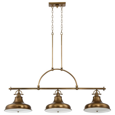 Quoizel - Emery - Lampadario lineare dal design industrial con diffusori in metallo a 3 luce - Colore: Ottone - 3 Lampadine - E27 - 100W - IP20 - SKU: QZ-EMERY3P-WS