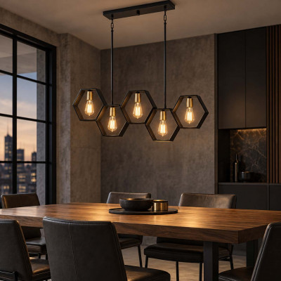Quoizel Bismarck Lampadario lineare struttura in acciaio dal design moderno a 5 luci Colore: Nero