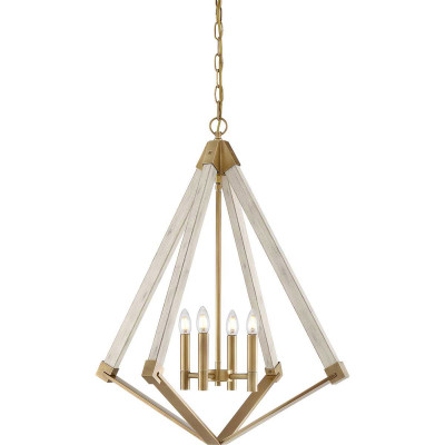 Quoizel - View Point - Lampadario moderno grande con struttura in acciao e legno con 4 lampadine - Colore: Ottone - 4 Lampadine E14 4W - IP20 - SKU: QZ-VIEW-POINT-L