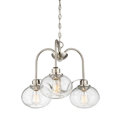 Quoizel - Trilogy - Lampadario moderno in acciaio con 3 diffusori in vetro rotondi - Colore: Nichel - 3 Lampadine E27 60W - IP20 - SKU: QZ-TRILOGY3-BN