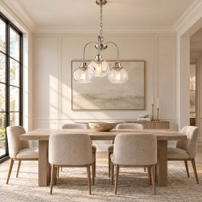 Quoizel Trilogy Lampadario moderno in acciaio con 3 diffusori in vetro rotondi Colore: Nichel
