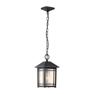 Quoizel - Cedar Point - Lanterna a catena in alluminio da esterno diffusore in vetro dal design rustico - Colore: Nero - 1 Lampadina E27 60W - IP44 - SKU: QZ-CEDAR-POINT8-M-BK