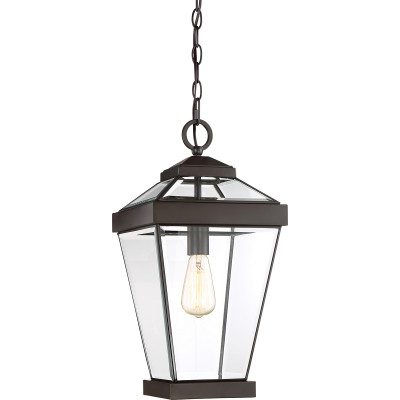 Quoizel - Ravine - Lanterna a sospensione grande in acciaio da esterno diffusore in vetro a 1 luce - Colore: Bronzo - 1 Lampadina E27 60W - IP44 - SKU: QZ-RAVINE8-L
