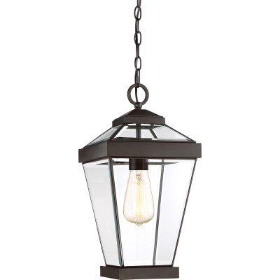 Quoizel - Ravine - Lanterna a sospensione media in acciaio da esterno diffusore in vetro a 1 luce - Colore: Bronzo - 1 Lampadina E27 60W - IP44 - SKU: QZ-RAVINE8-M