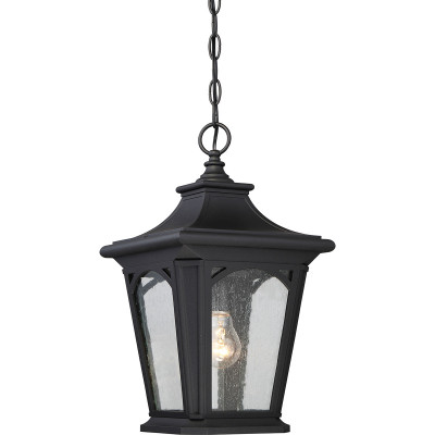 Quoizel - Bedford - Lanterna a sospensione per esterno con diffusore a 1 luce dal design rustico - Colore: Nero - 1 Lampadina E27 60W - IP44 - SKU: QZ-BEDFORD8-S