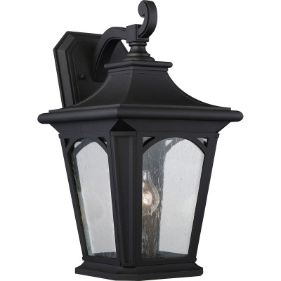 Quoizel - Bedford - Lanterna da parete grande con diffusore in vetro a 1 luce dal design rustico - Colore: Nero - 1 Lampadina E27 100W - IP44 - SKU: QZ-BEDFORD2-L