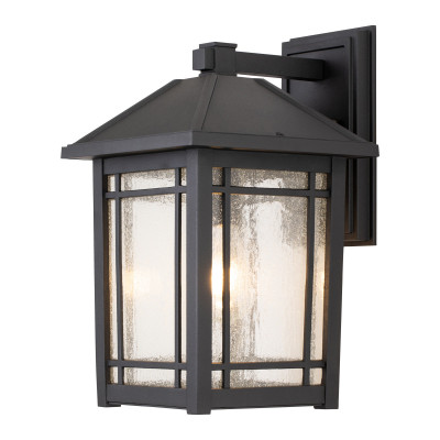 Quoizel - Cedar Point - Lanterna da parete grande in alluminio e diffusore in vetro dal design rustico - Colore: Nero - 1 Lampadina E27 60W - IP44 - SKU: QZ-CEDAR-POINT-L-BK