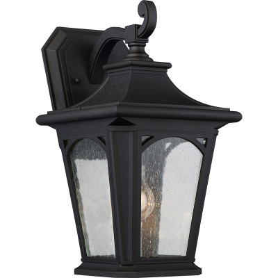 Quoizel - Bedford - Lanterna da parete media con diffusore in vetro a 1 luce dal design rustico - Colore: Nero - 1 Lampadina E27 100W - IP44 - SKU: QZ-BEDFORD2-M