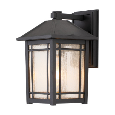 Quoizel - Cedar Point - Lanterna da parete media in alluminio e diffusore in vetro dal design rustico - Colore: Nero - 1 Lampadina E27 60W - IP44 - SKU: QZ-CEDAR-POINT-M-BK