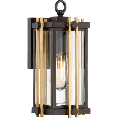 Quoizel - Goldenrod - Lanterna da parete piccola in acciaio con diffusore in vetro dal design rustico - Colore: Bronzo - 1 Lampadina E27 100W - IP44 - SKU: QZ-GOLDENROD2-S