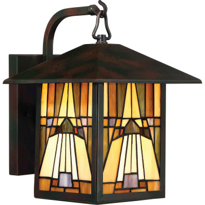 Quoizel - Inglenook - Lanterna grande da esterni con struttura in acciaio e diffusore in vetro tiffany - Colore: Bronzo - 1 Lampadina E27 60W - IP44 - SKU: QZ-INGLENOOK2-M