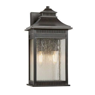 Quoizel - Livingston - Lanterna media da esterno rustica struttura in resina e diffusore in vetro - Colore: Bronzo - 2 Lampadine E14 40W - IP44 - SKU: QZ-LIVINGSTON2-M