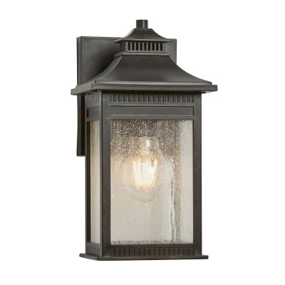 Quoizel - Livingston - Lanterna piccola da esterno rustica struttura in resina e diffusore in vetro - Colore: Bronzo - 1 Lampadina E27 60W - IP44 - SKU: QZ-LIVINGSTON2-S