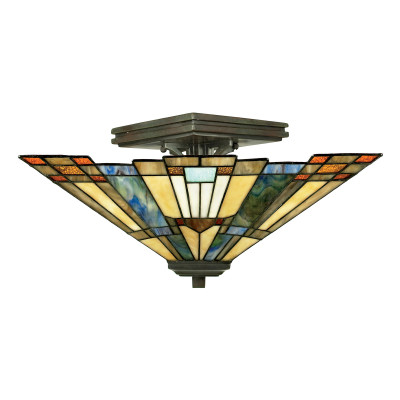 Quoizel - Inglenook - Plafoniera a soffitto classica in metallo con paralume in vetro tiffany a 2 luci - Colore: Bronzo - 2 Lampadine E27 60W - IP20 - SKU: QZ-INGLENOOK-SF