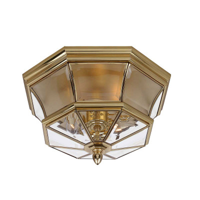 Quoizel - Newbury - Plafoniera da esterni con struttura in ottone e diffusore in vetro - Colore: Ottone - 3 Lampadine E14 40W - IP44 - SKU: QZ-NEWBURY-F-PB