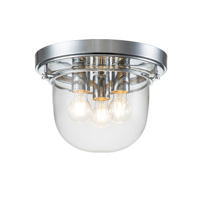 Quoizel - Whistling - Plafoniera grande per bagno con struttura in acciaio e campana in vetro a 3 luci - Colore: Cromato - 3 Lampadine - E27 - 40W - IP44 - SKU: QZ-WHISTLING-F-PC