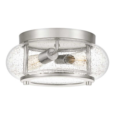 Quoizel - Trilogy - Plafoniera media in acciaio con diffusore in vetro dal design moderno a 2 luci - Colore: Nichel - 2 Lampadine E27 60W - IP20 - SKU: QZ-TRILOGY-FS-BN