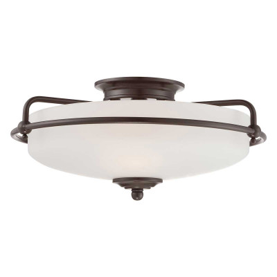 Quoizel - Griffin - Plafoniera moderna con struttura in acciaio con diffusore in vetro 3 lampadine - Colore: Bronzo - 3 Lampadine - E27 - 60W - IP20 - SKU: QZ-GRIFFIN-F-PN