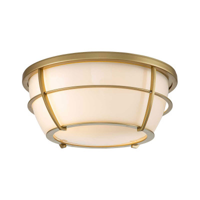 Quoizel - Chance - Plafoniera moderna con struttura in acciaio con diffusore in vetro opalino - Colore: Ottone - 2 Lampadine E27 60W - IP44 - SKU: QZ-CHANCE-F-PNBR