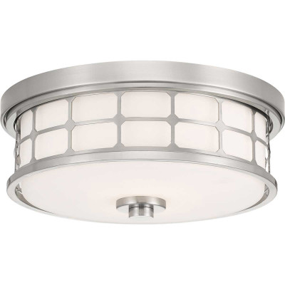 Quoizel - Guardian - Plafoniera moderna con struttura in acciaio con diffusore in vetro opalino - Colore: Nichel - 2 Lampadine - E27 - 60W - IP44 - SKU: QZ-GUARDIAN-F-BN