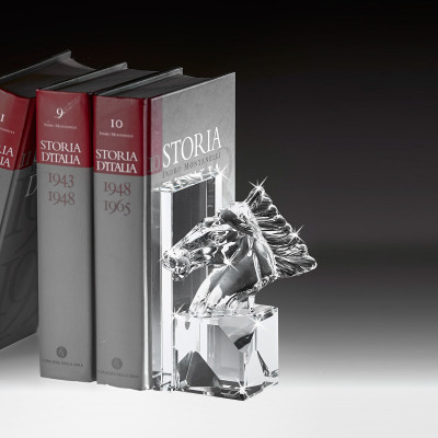 Ranoldi - Ferma libri in cristallo con testa di cavallo dal design moderno - Colore: Trasparente - SKU: C6042