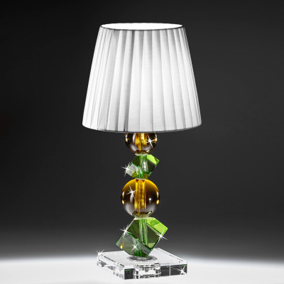  Ranoldi - Lampada da tavolo media in cristallo dal design moderno con paralume in tessuto - Colore: Verde/Giallo - 1 Lampadina E14 40W - IP20 - SKU: LC306 