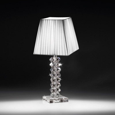  Ranoldi - Lampada da tavolo media in cristallo dal design moderno e paralume in tessuto - Colore: Trasparente - 1 Lampadina E14 40W - IP20 - SKU: LC185 
