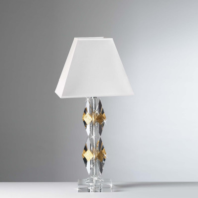  Ranoldi - Mosaico - Lampda da tavolo in cristallo con paralume in tessuto - Colore: Trasparente - 1 Lampadina E14 40W - IP20 - SKU: LC386 