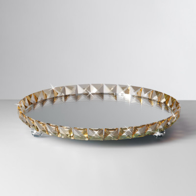  Ranoldi - Vassoio rotondo con base in vetro e perimetro in cristalli - Colore: Trasparente - SKU: CX5395 