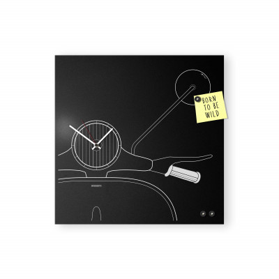 Design Object - Orologio da parete con lavagna magnetica e accessori per foto "SCOOTER" - Colore: Nero - SKU: IT6632B