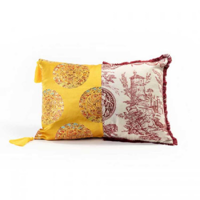 Seletti - Hybrid - Cuscino in poliestere e cotone imbottito dal design moderno "Ottavia" 50x35 - Colore: Rosso/Giallo - SKU: 09101_1