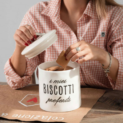  Simple Day - I miei biscotti preferiti - Barattolo in gres contenitore ermetico elegante per biscotti e dolci - Colore: Bianco - SKU: 10010685 