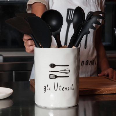Simple Day - Gli Utensili - Portamestoli e posate in ceramica - Colore: Bianco - SKU: 10010627