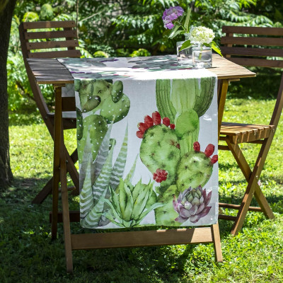 Simple Day - Piante Grasse - Runner da tavola 50x160 - Colore: Bianco/Verde - SKU: 10010382