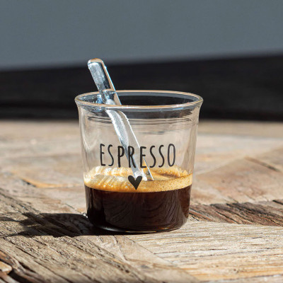 Simple Day - Espresso Nero - Set 4 bicchieri in vetro con cucchiaino per caffe - Colore: Trasparente - SKU: 10012320