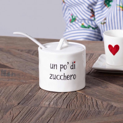 Simple Day - Un po di Zucchero - Zuccheriera con cucchiaino in ceramica - Colore: Bianco - SKU: 10010694