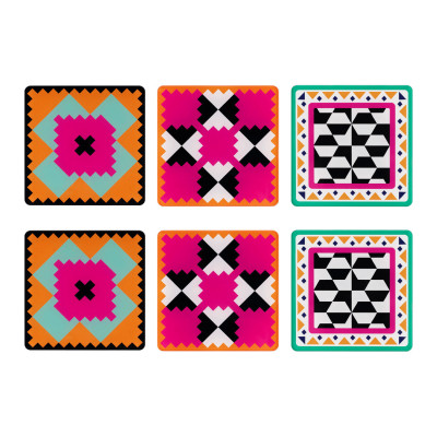 Vesta - Decor - Set 6 pezzi Sottobicchiere quadrato in PMMA dal design moderno decoro Ethnic - SKU: 04228D49